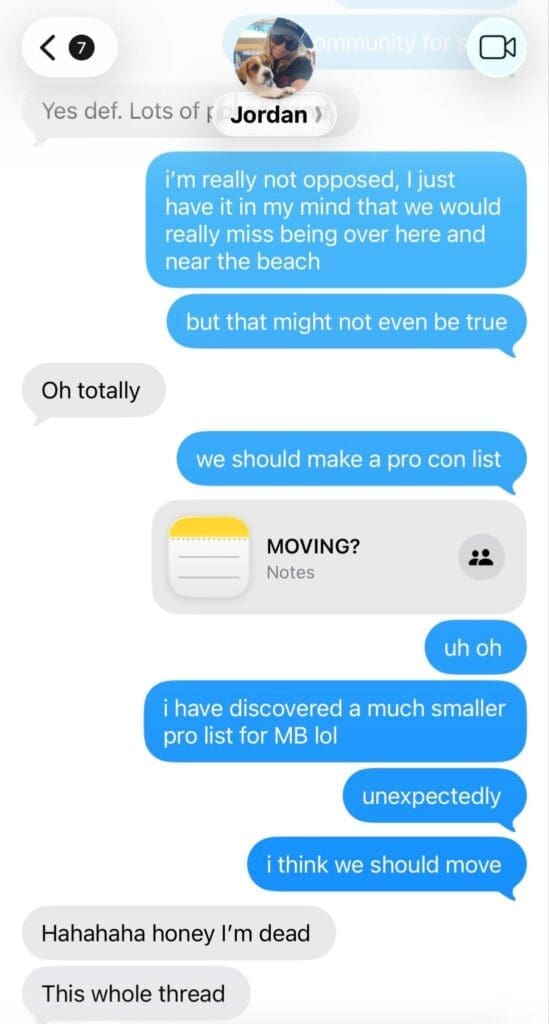 Screenshot of text thread between Jordan and Keolani